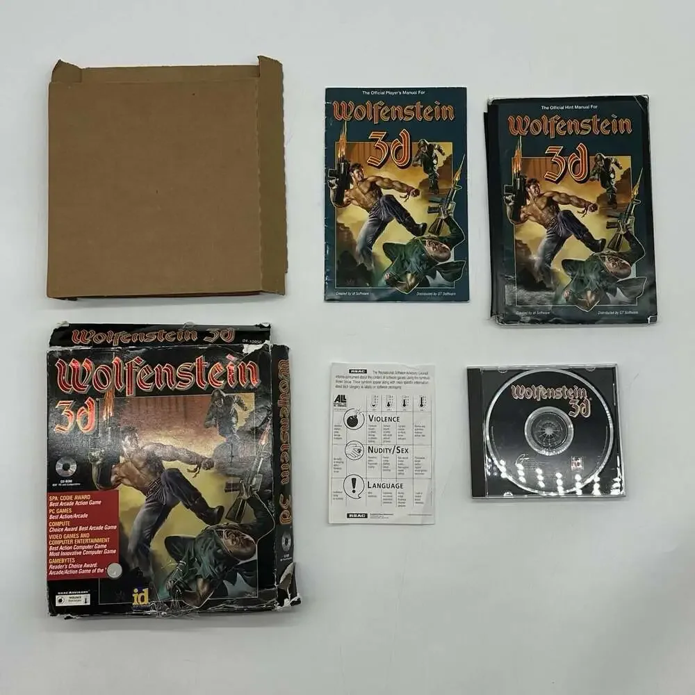 Wolfenstein 3D PC CD-ROM in Damaged Original Black Big Box w/Manual & Hint Guide